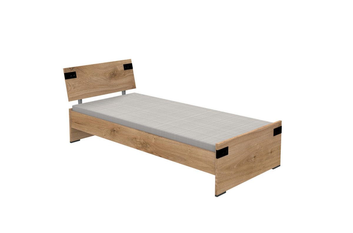 JUGENDZIMMER Liverpool in Plankeneiche und Graphit 6 teilig mit 90er Bett und Drehtürenschrank - Braun, Holzwerkstoff (120/200/80cm)