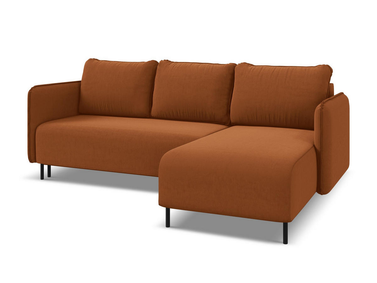 ECKSOFA mit Schlaffunktion Samt Stoff Orange - Terra cotta/Schwarz, Holz/Textil (236/162cm) - Makamii