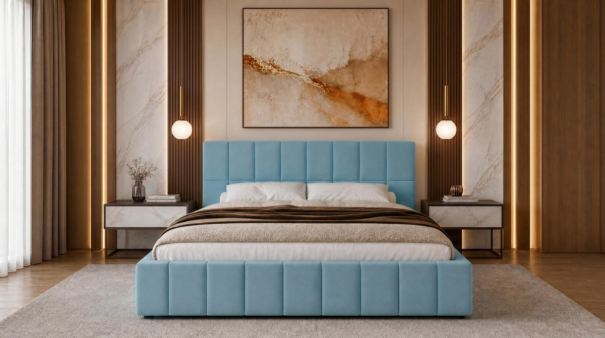 POLSTERBETT 200x200 cm, Alma, Doppelbett mit Bettkasten, Lattenrost aus Holz, Velourstoff, Hellblau - Hellblau, Holz/Kunststoff (200/200cm) - Marpur