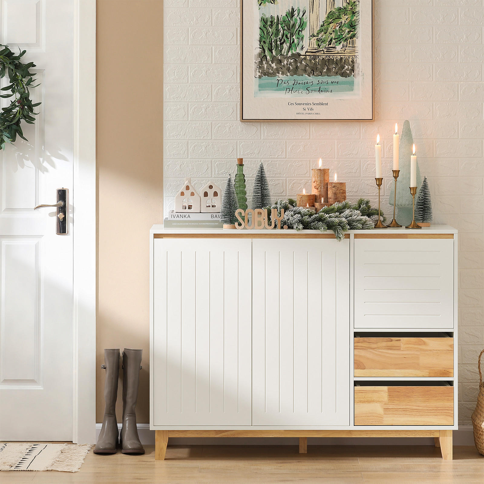 SIDEBOARD Weiß-Natur - Weiß, Holz/Holzwerkstoff (120/90/40cm) - SoBuy