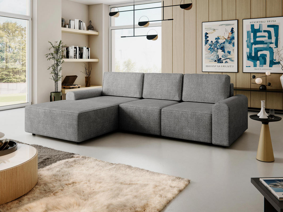ECKSOFA Bella L, Seite: Links - Blaugrau/Schwarz, Holz/Kunststoff (258/168cm) - MIRJAN24