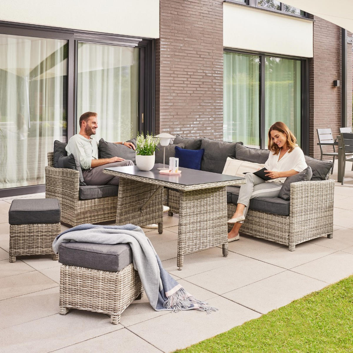 SITZGRUPPE BAHIA - Ausstattung: Ohne Regenabdeckung - Grau, Kunststoff/Textil - Home Deluxe