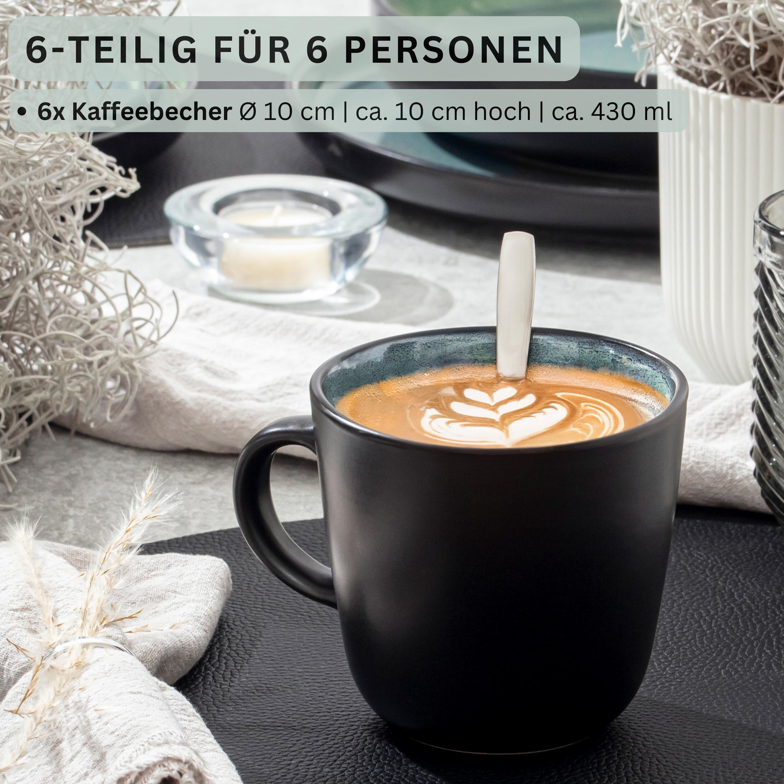 KAFFEEBECHER SET MALMÖ - 6 teilig aus Steingut - Grün, Stein (0.42L) - Sänger