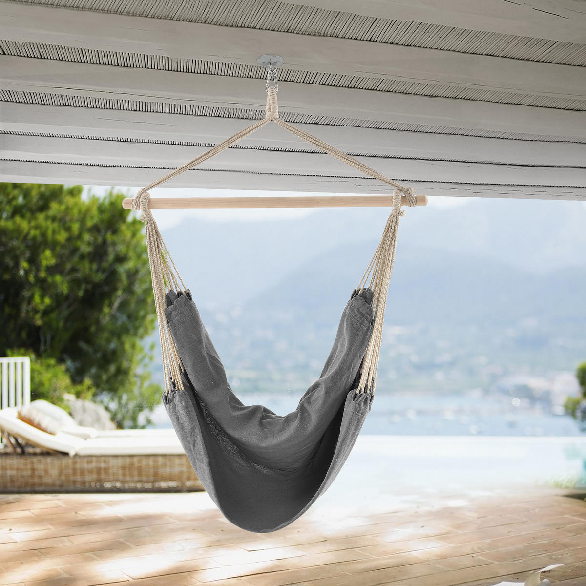 HÄNGESESSEL Chieti - Grau, Holz/Textil (185/140/125cm) - casa.pro