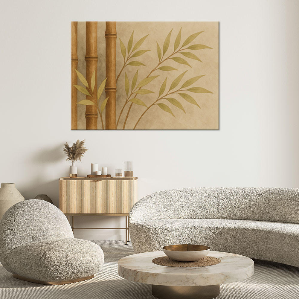 LEINWANDBILD Bambus Blätter Aquarell Beige Natur 90x60cm - Braun, Textil (90/60cm) - Feeby