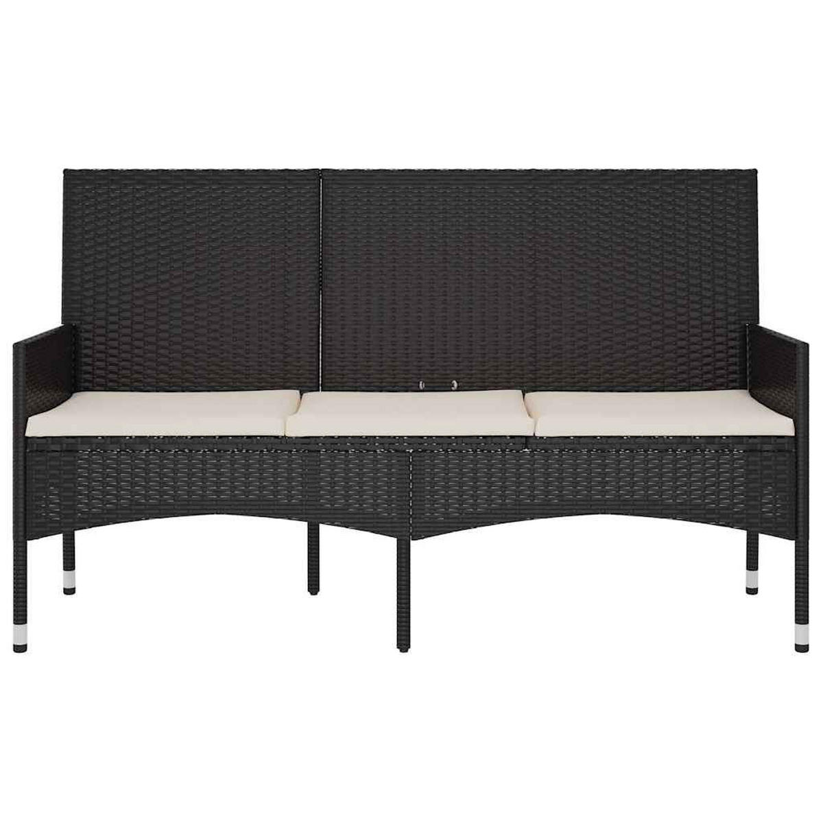 GARTENBANK 3-Sitzer mit Kissen Schwarz Poly Rattan - Schwarz/Weiß, Holz (140/85/51cm) - furnicato