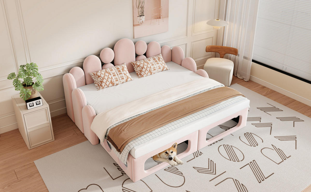 POLSTERBETT 180/200 cm Rosa aus Samt mit Haustierbett - Rosa, Textil (180/200cm) - OKMYHOME