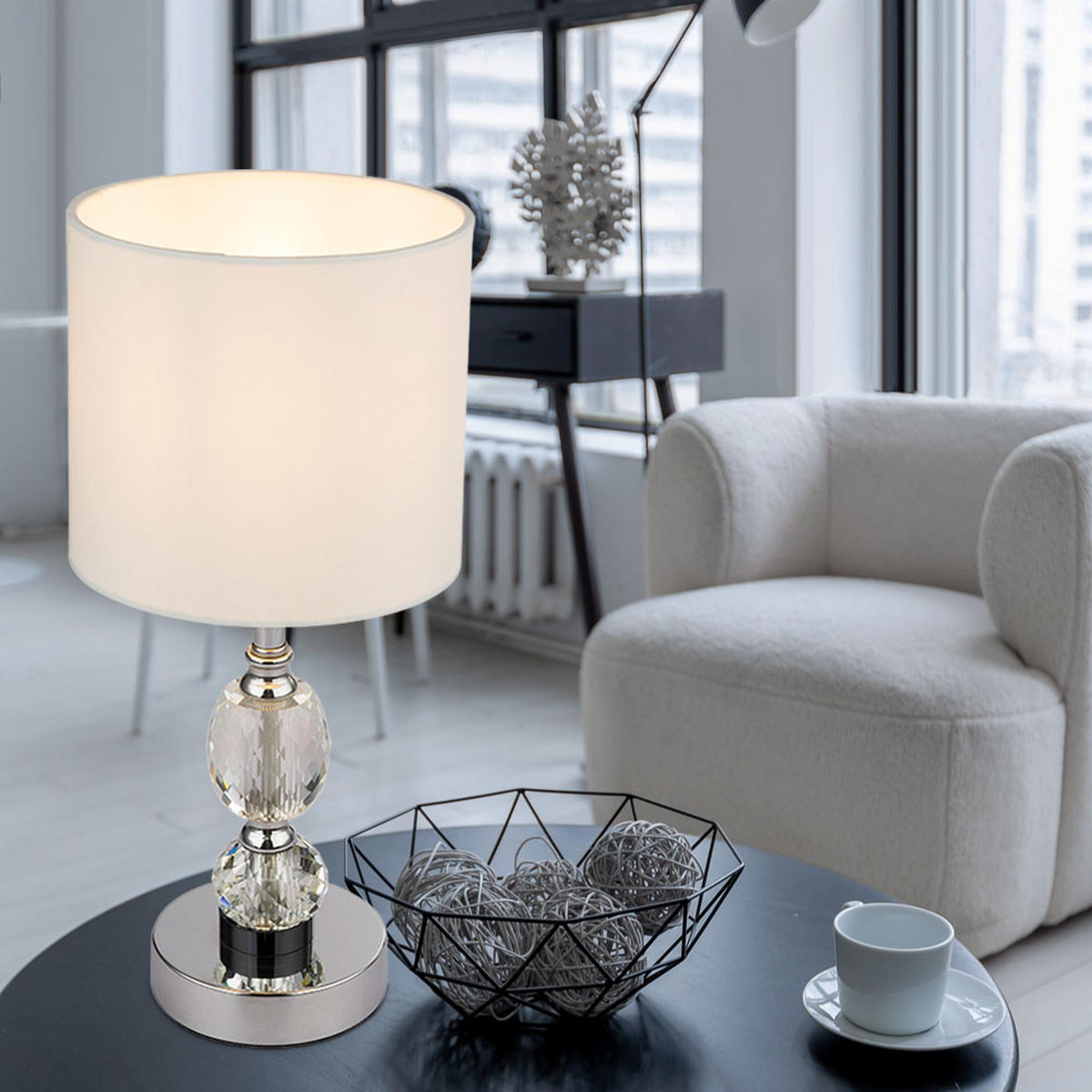 TISCHLEUCHTE Metall Kristallglas Weiß - Weiß, Metall (15/15/34cm) - Globo Lighting