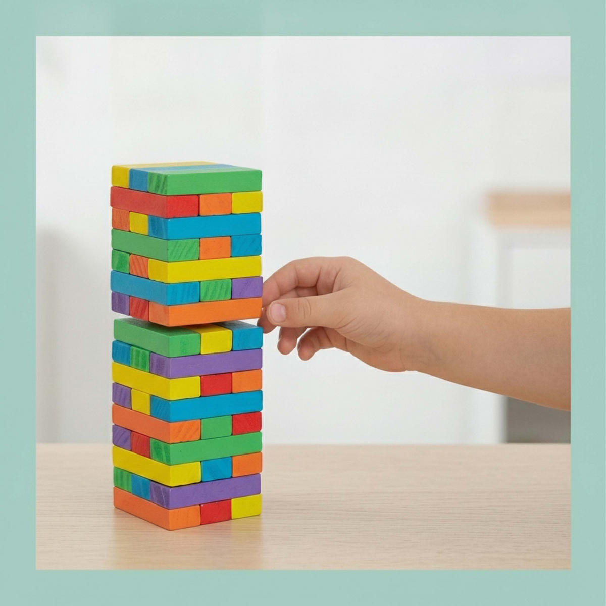 WACKELTURM Mehrfarbig Holz 49-tlg. mit Würfel - Multicolor, Holz (7.5/7.5cm) - Relaxdays