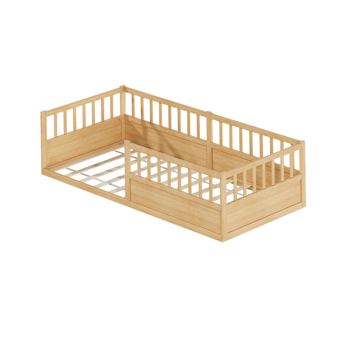KINDERBETT 90/200 cm in Natur mit Lattenrost und offener Seite - Naturfarben, Holzwerkstoff/Metall (90/200cm) - WISHDOR