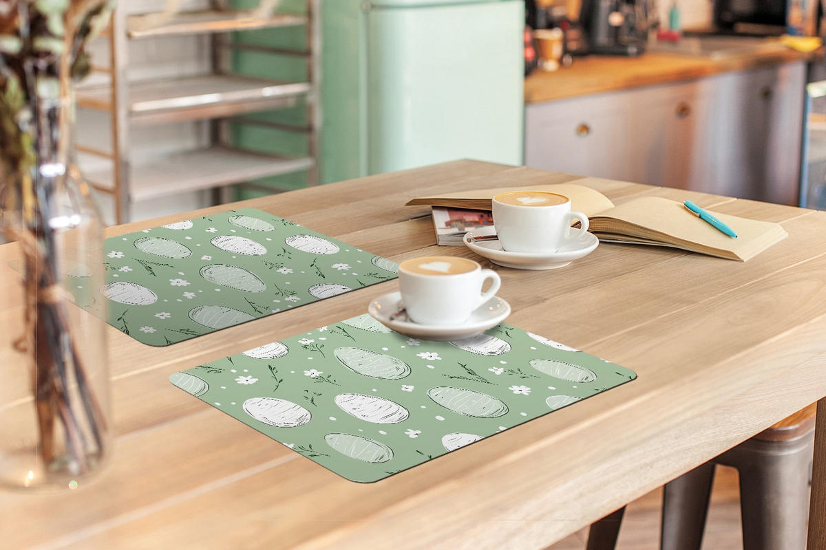 PLATZSETS 6er-Set Grün - Eier - Muster Unterlage 45x30 cm - Waldgrün, Kunststoff (0.3/45/30cm) - MuchoWow