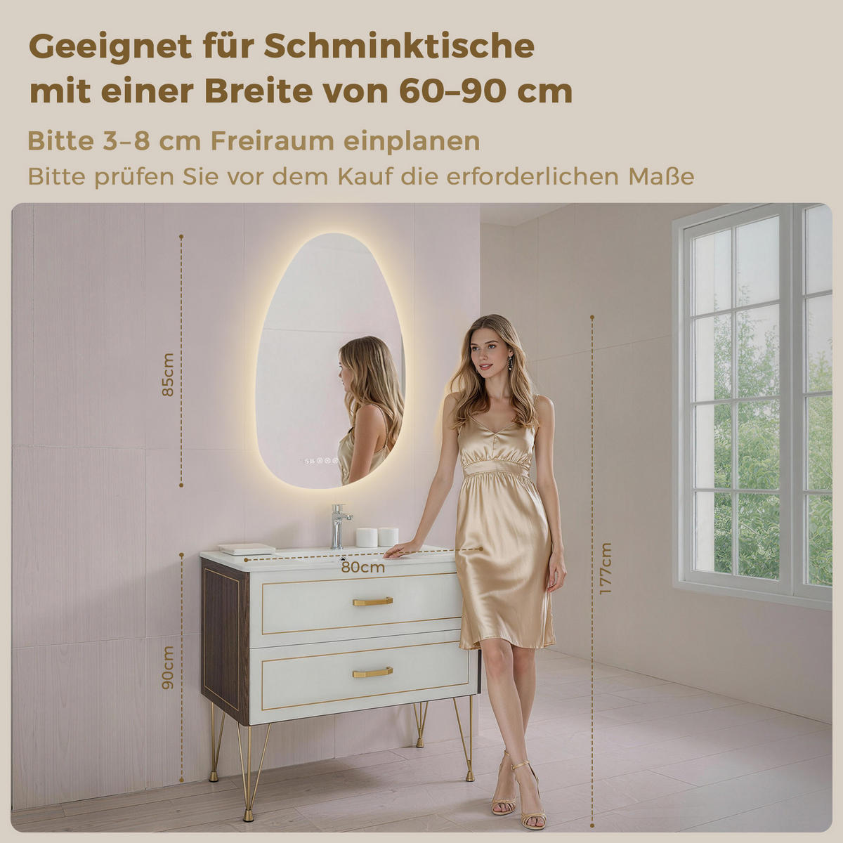 BADSPIEGEL MIT BELEUCHTUNG 85/50 cm asymmetrisch Bluetooth LED mit Antibeschlag - Transparent, Glas (85/50/3cm) - S'AFIELINA