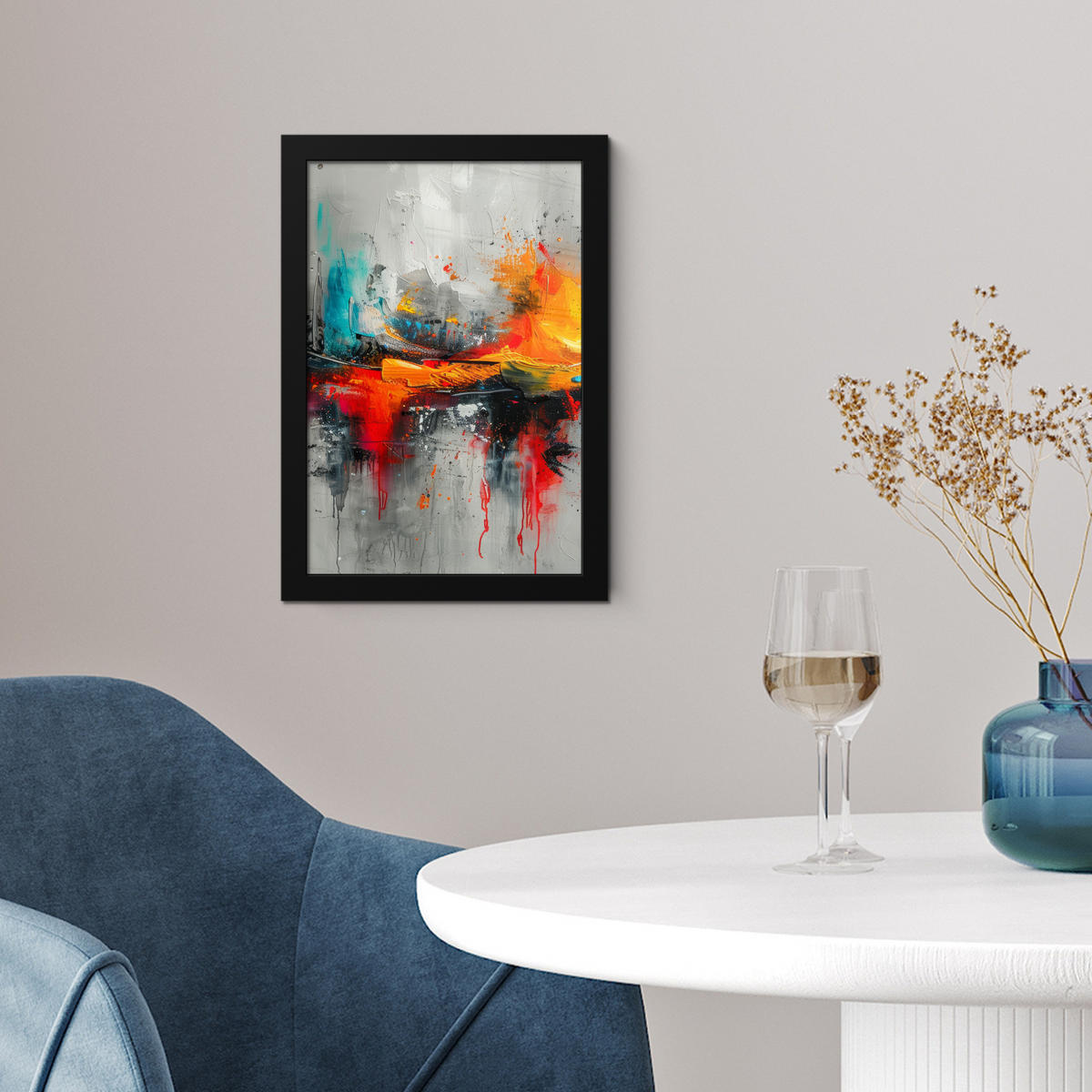 GERAHMTES BILD Moderne Kunst - Orange - Grau - Abstrakt 20x30 cm - Hellgrau, Papier (20/30cm) - MuchoWow