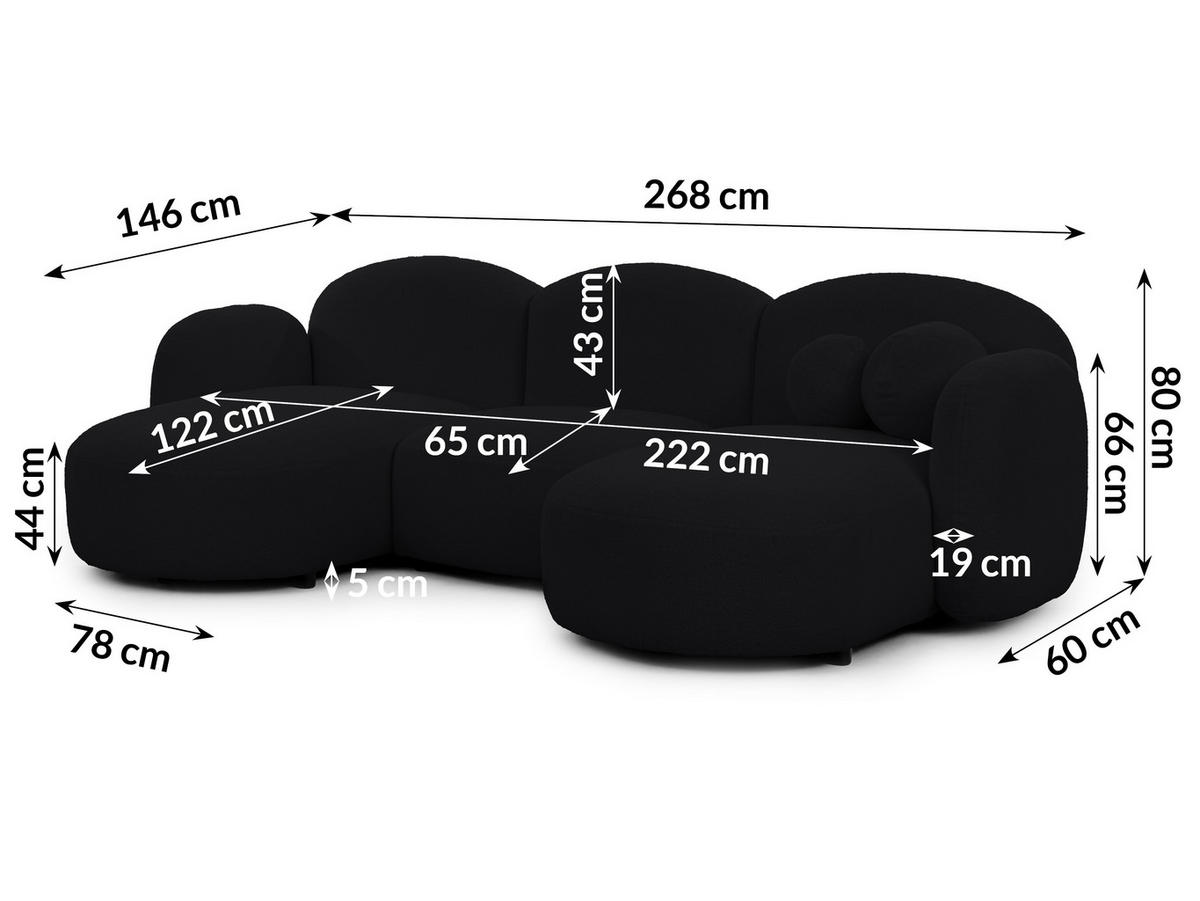 WOHNLANDSCHAFT Nuvola mit abgerundetem Design Schwarz Bouclé-Stoff - Schwarz, Holz/Kunststoff (268/80/146cm) - S-Style Möbel