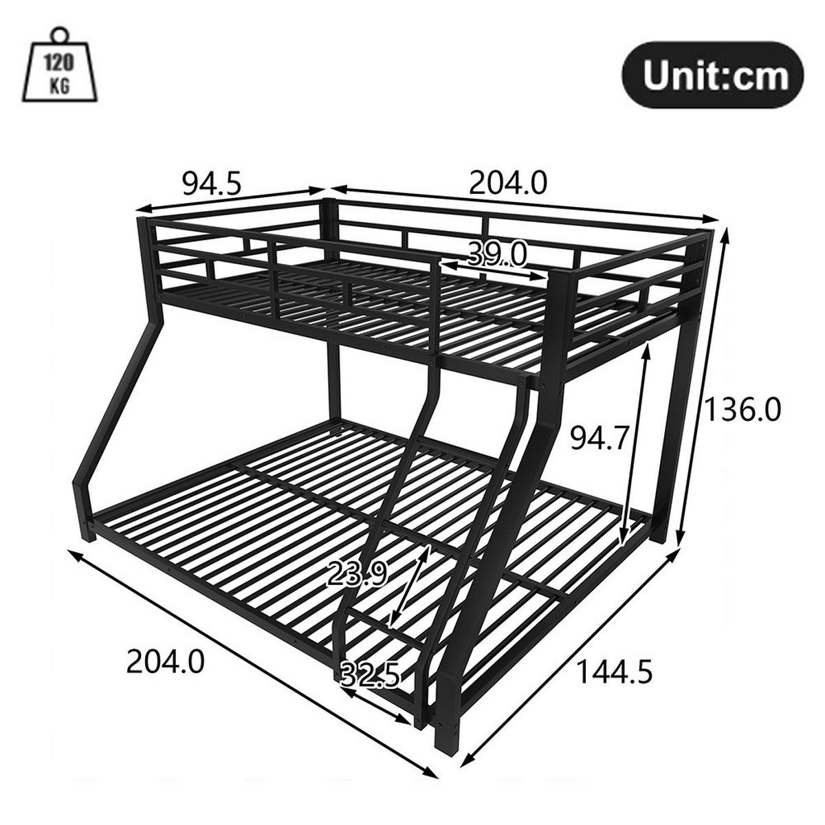 ETAGENBETT 90x200cm +140x200cm in Schwarz Metall - Schwarz, Metall (140/200cm) - KOMHTOM