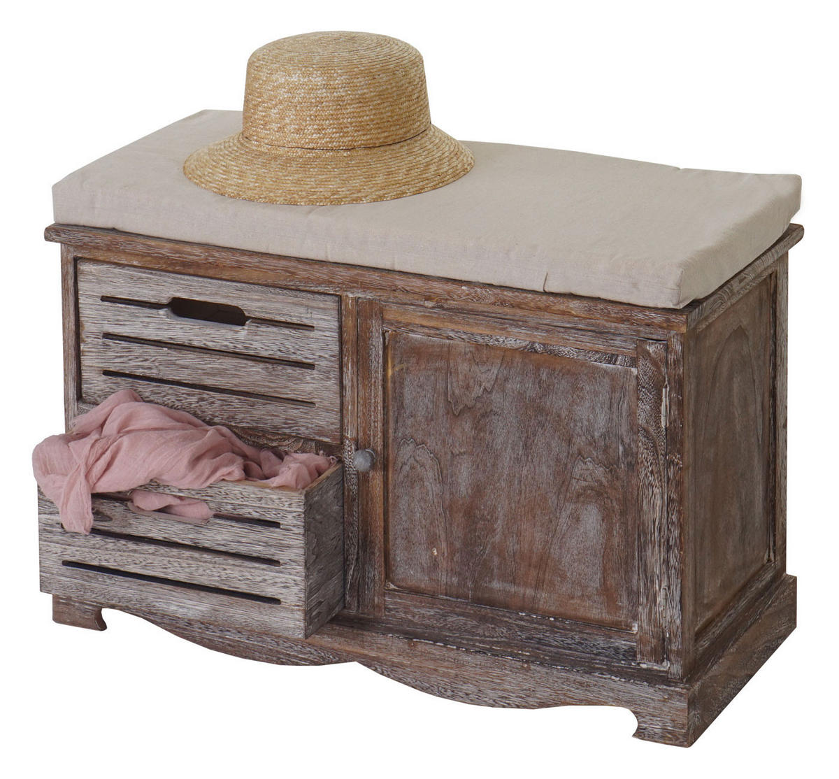 SITZBANK SHABBY-LOOK Braun, Cremeweiß - Braun/Weiß, Holz (71/49/32cm) - MCW