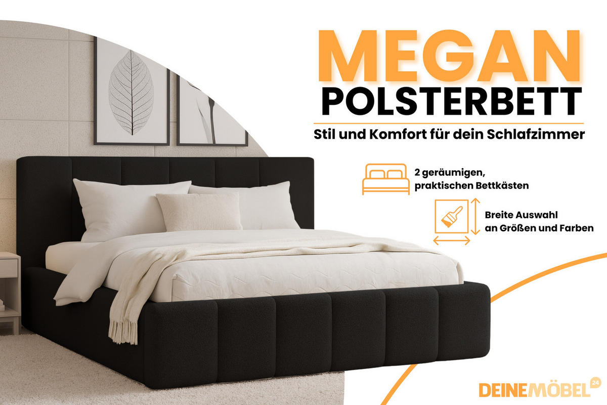 POLSTERBETT MEGAN 160/200 in Boucle Schwarz - Schwarz, Holz/Holzwerkstoff (160/200cm) - Deine Möbel 24