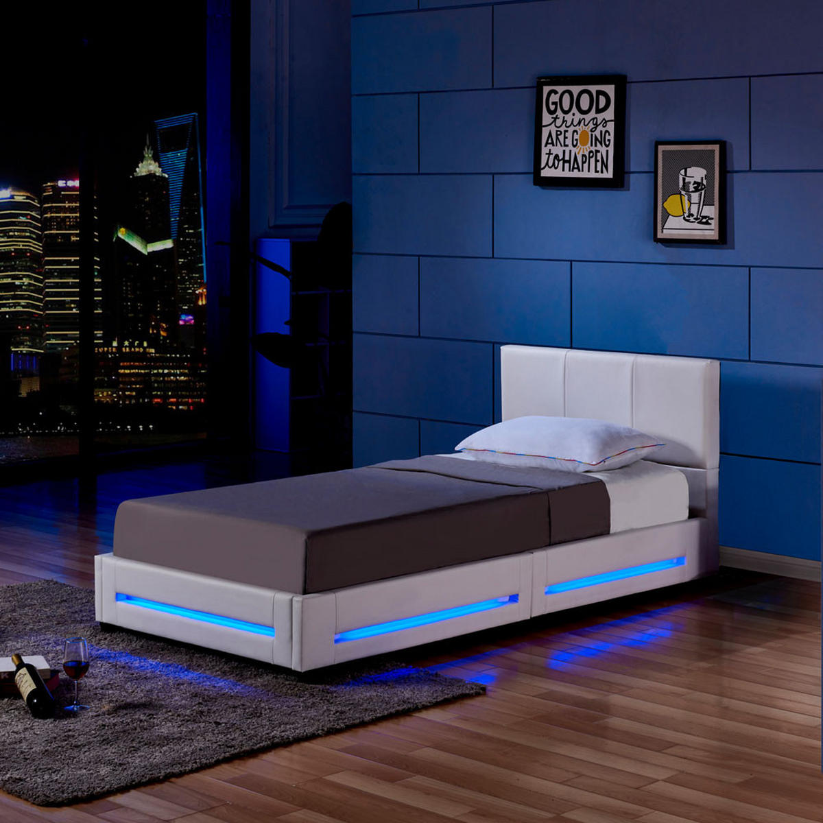 LED BETT ASTEROID - Weiß, 90 x 200 cm - Weiß, Kunststoff - Home Deluxe
