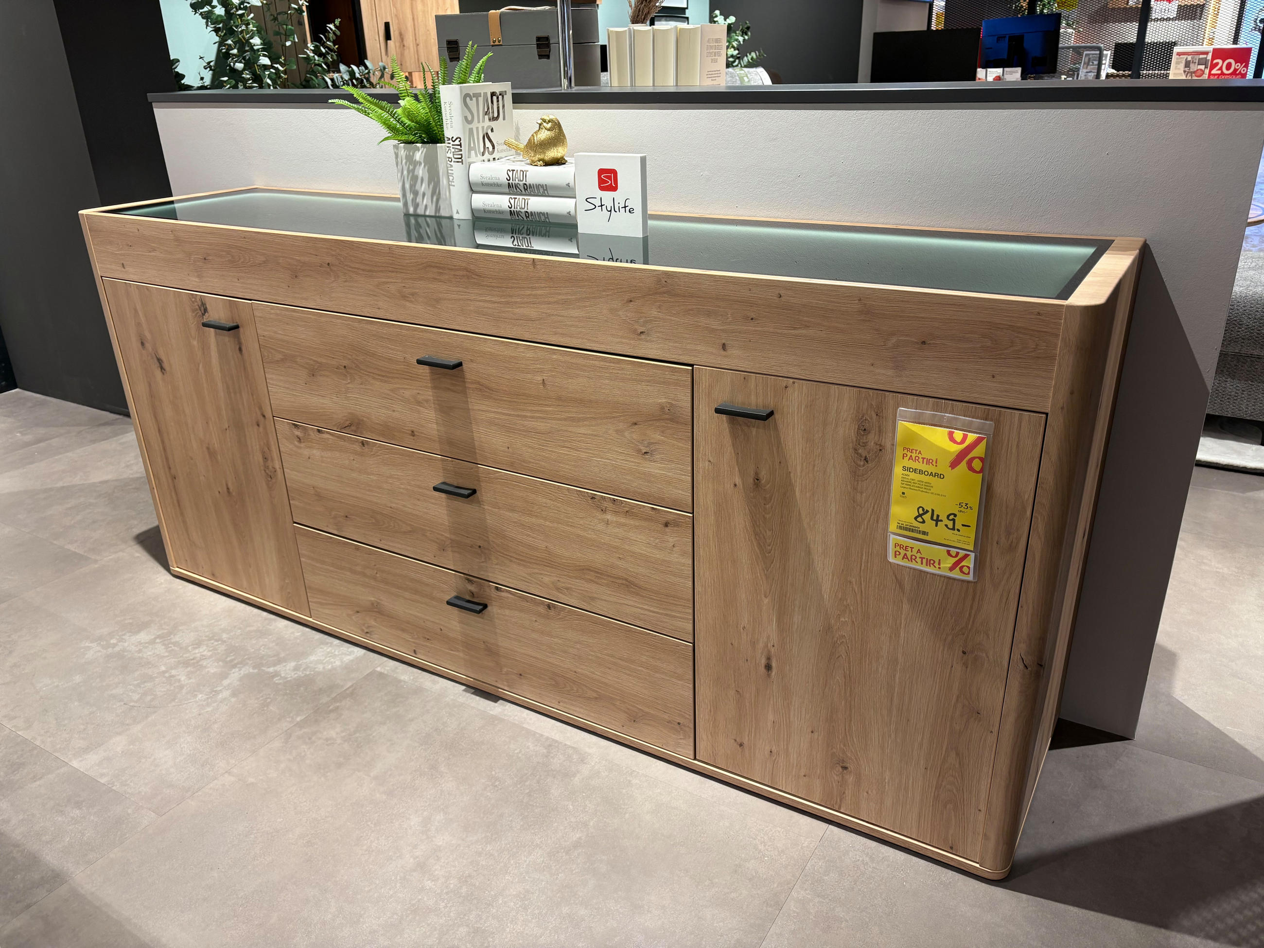 Sideboard plateau verre 187.3/82.3/43 cm - Stylife