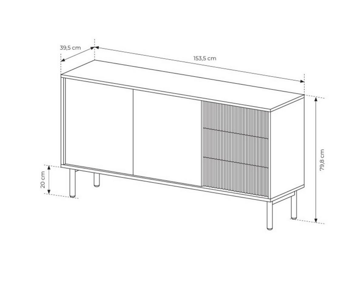 SIDEBOARD ROCCO 153,5x39,5x79,8 cm mit 3 Schubladen und 2 Türen Eichefarben - Braun, Holzwerkstoff (153.5/79.8/39.5cm) - MASSENO
