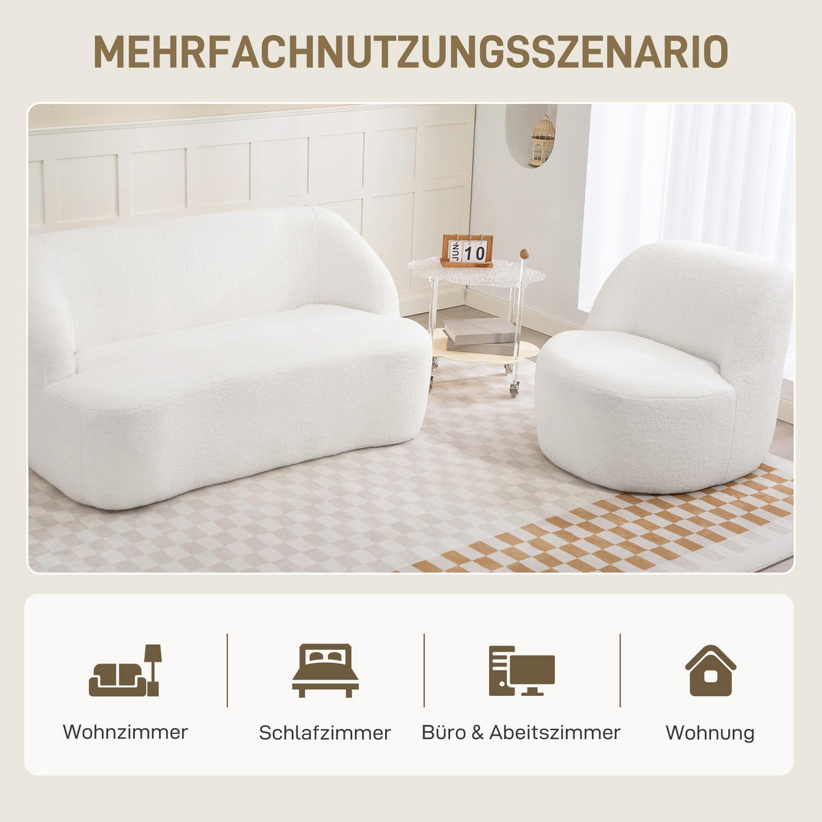 SESSEL mit Armlehnen 82L x 81B x 73,5H cm Cremeweiß - Weiß, Kunststoff (81/73.5/82cm) - HOMCOM