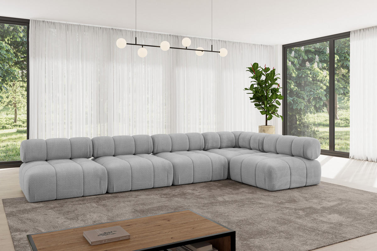 ECKSOFA modulares Sofa Samaro-L3 - 380x190x70 cm Hellgrau Velours - Hellgrau, Holzwerkstoff/Textil (380/190cm) - ALTDECOR