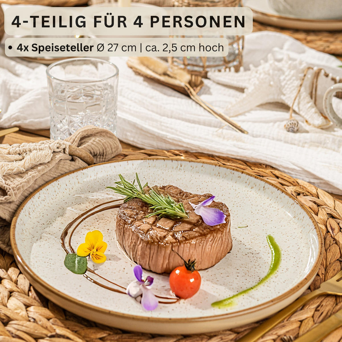 SPEISETELLER RIO CREME - 4 teilig aus Steingut - Creme, Keramik (13cm) - Sänger