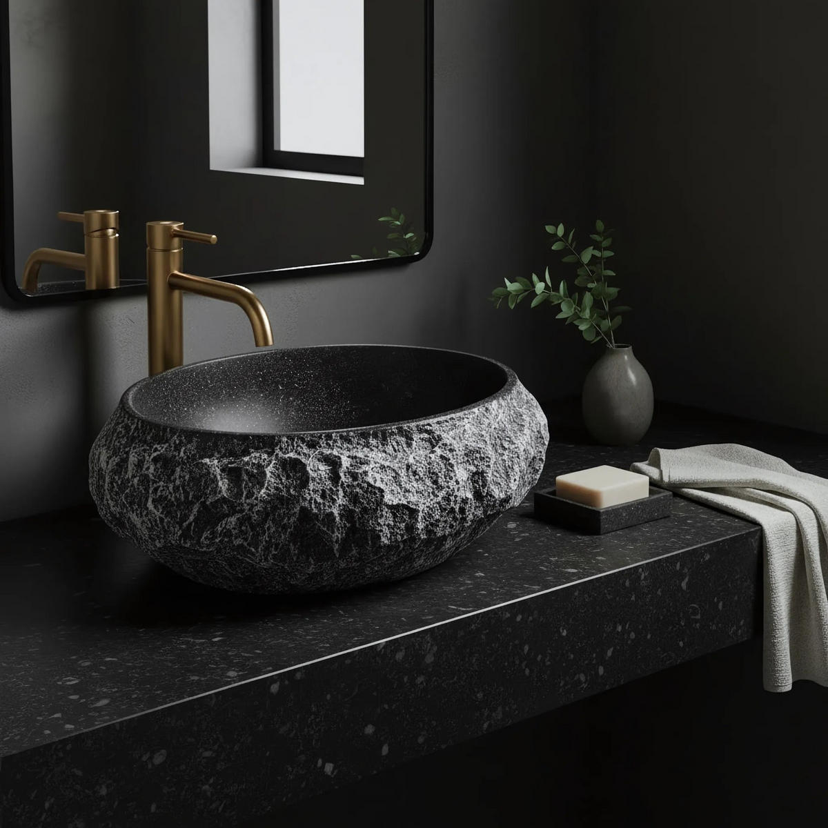 AUFSATZWASCHBECKEN Rea Mika Gabro Black - Schwarz, Kunststoff (38/15/50cm) - REA