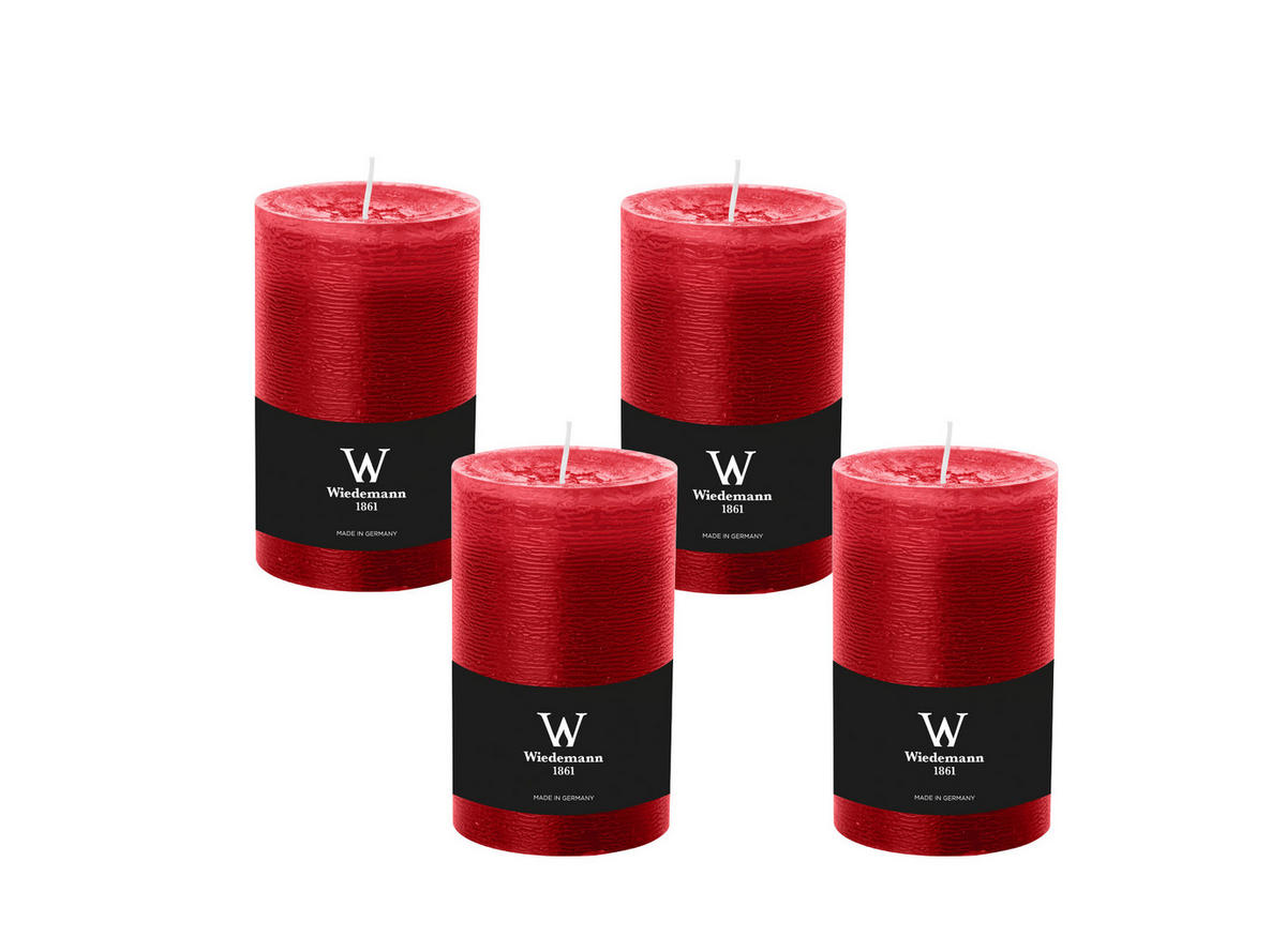 STUMPENKERZE Rustik Rubin 130 x 68 mm, 4er Adventskerzen-Set - Rot, Paraffin (13cm) - Wiedemann Kerzen