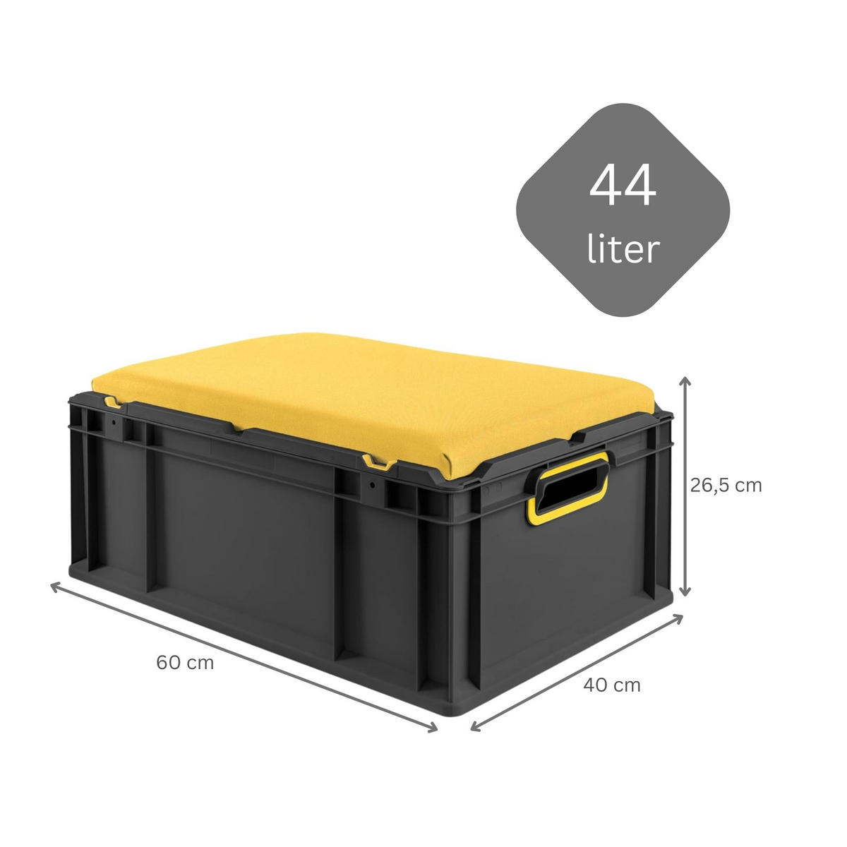 EUROBOX NextGen Seat Box Gelb, HxBxT 26,5x40x60cm, 44 Liter, Griffe offen, Schwarz - Schwarz, Kunststoff (40/26.5/60cm) - PROREGAL