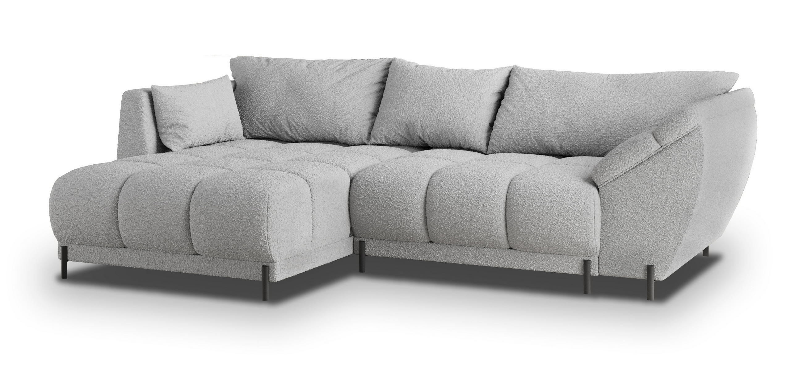 ECKSOFA VESTANO L-S Hellgrau Boucle-Stoff mit Schlaffunktion - Hellgrau, Holz (287/182cm) - MASSENO