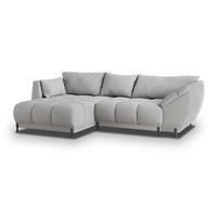 ECKSOFA VESTANO L-S Hellgrau Boucle-Stoff mit Schlaffunktion - Hellgrau, Holz (287/182cm) - MASSENO