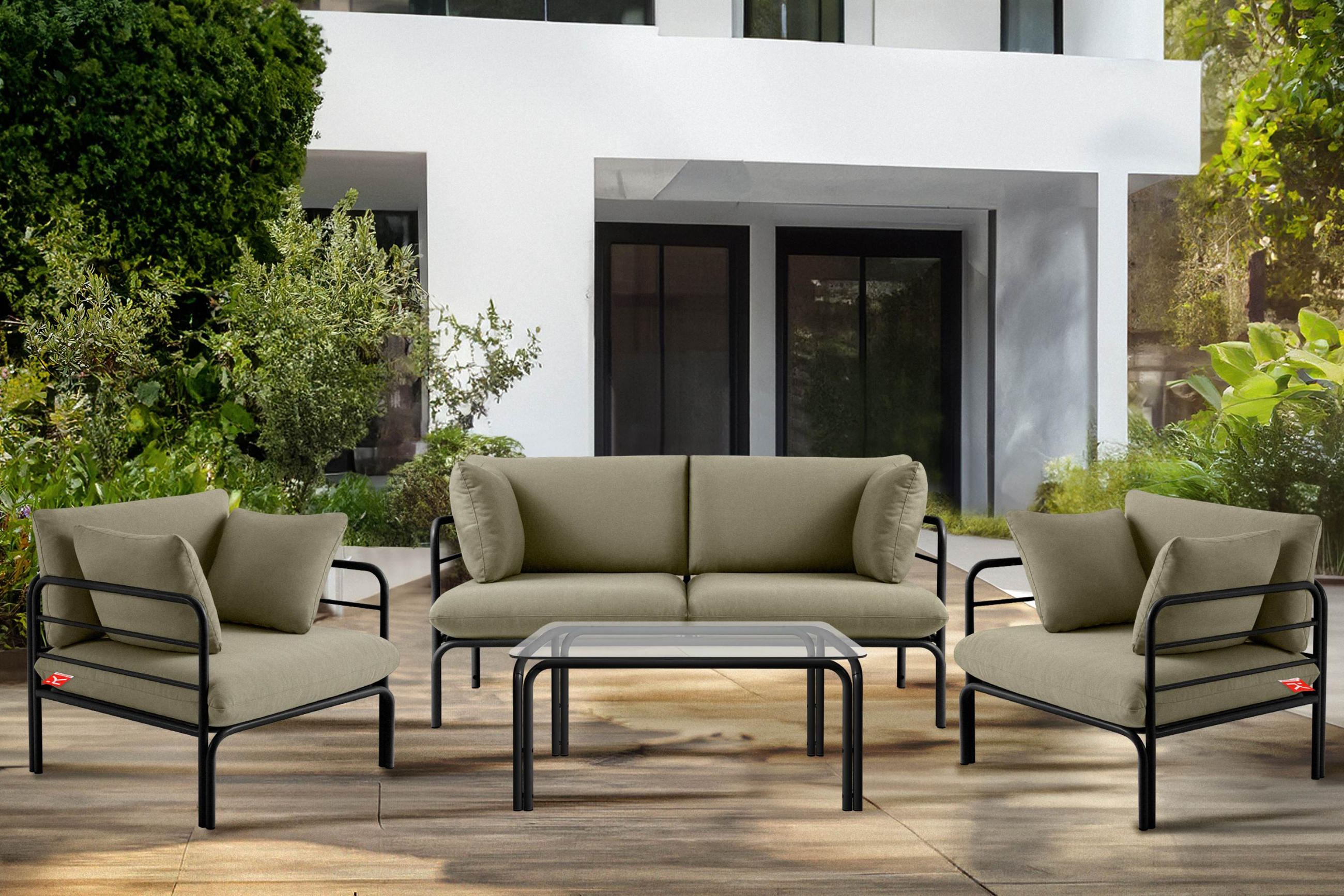 Thumbnail - Konsimo® Gartensessel, Dunkelgrau, Beige, Metall, Textil, 1-Sitzer, Füllung: Schaumstoff, Rechteckig, 79x80x80 cm, Herge...