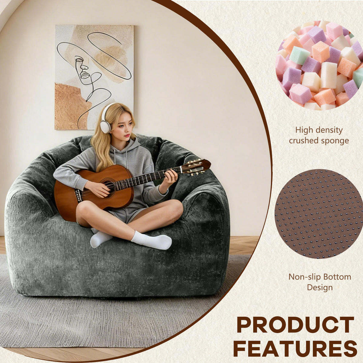 FÅTÖLJ i Flanell med ergonomisk björntass-form - Grå, Textil (86.3/64.7/99cm) - Urban Meuble