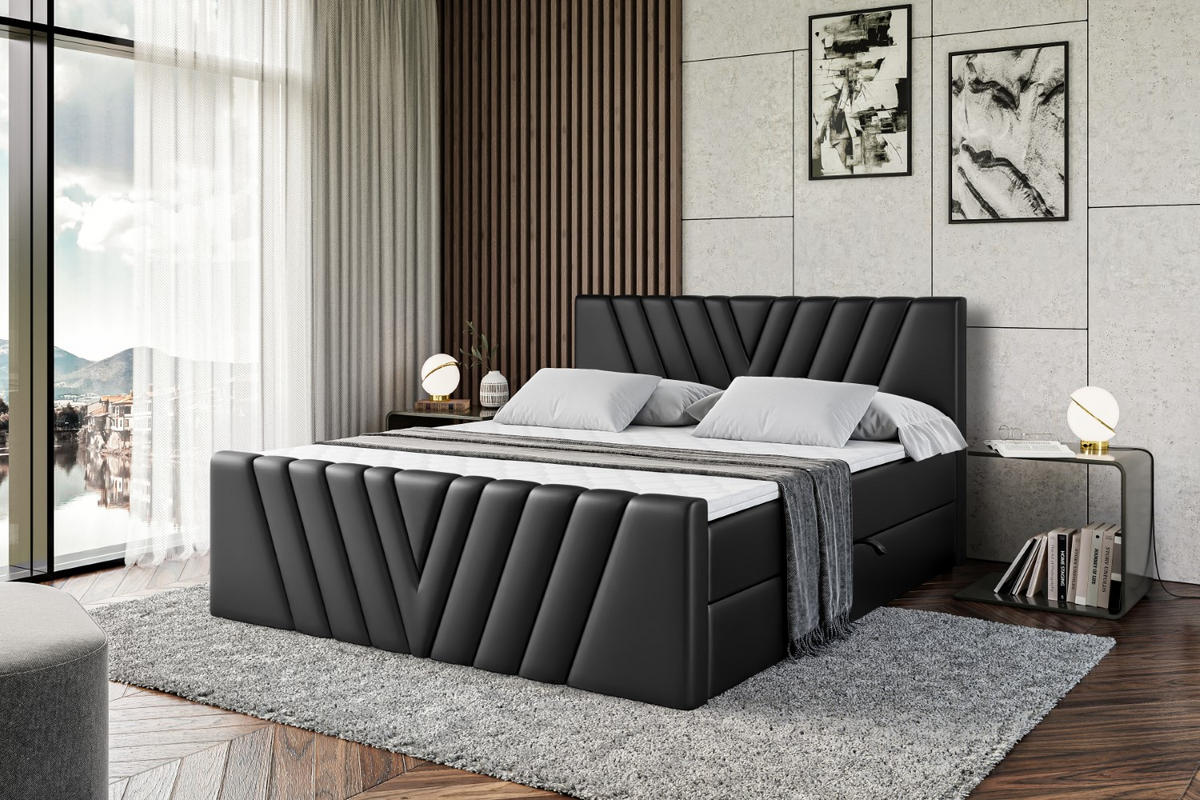BOXBETT ERNINA-Z - 140x200 cm - H4 - Schwarz Hochglanz - Schwarz Hochglanz, Holzwerkstoff (140/200cm) - ALTDECOR