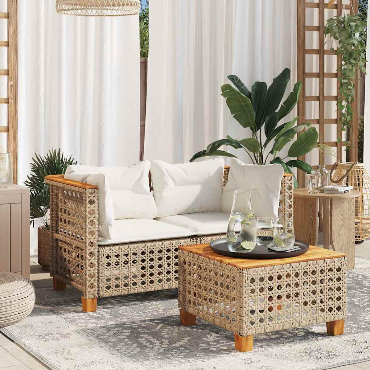 GARTEN-ECKSOFAS Mit Kissen 2 Stk. Beige Poly Rattan - Creme, Kunststoff (63.5/62/127cm) - vidaXL