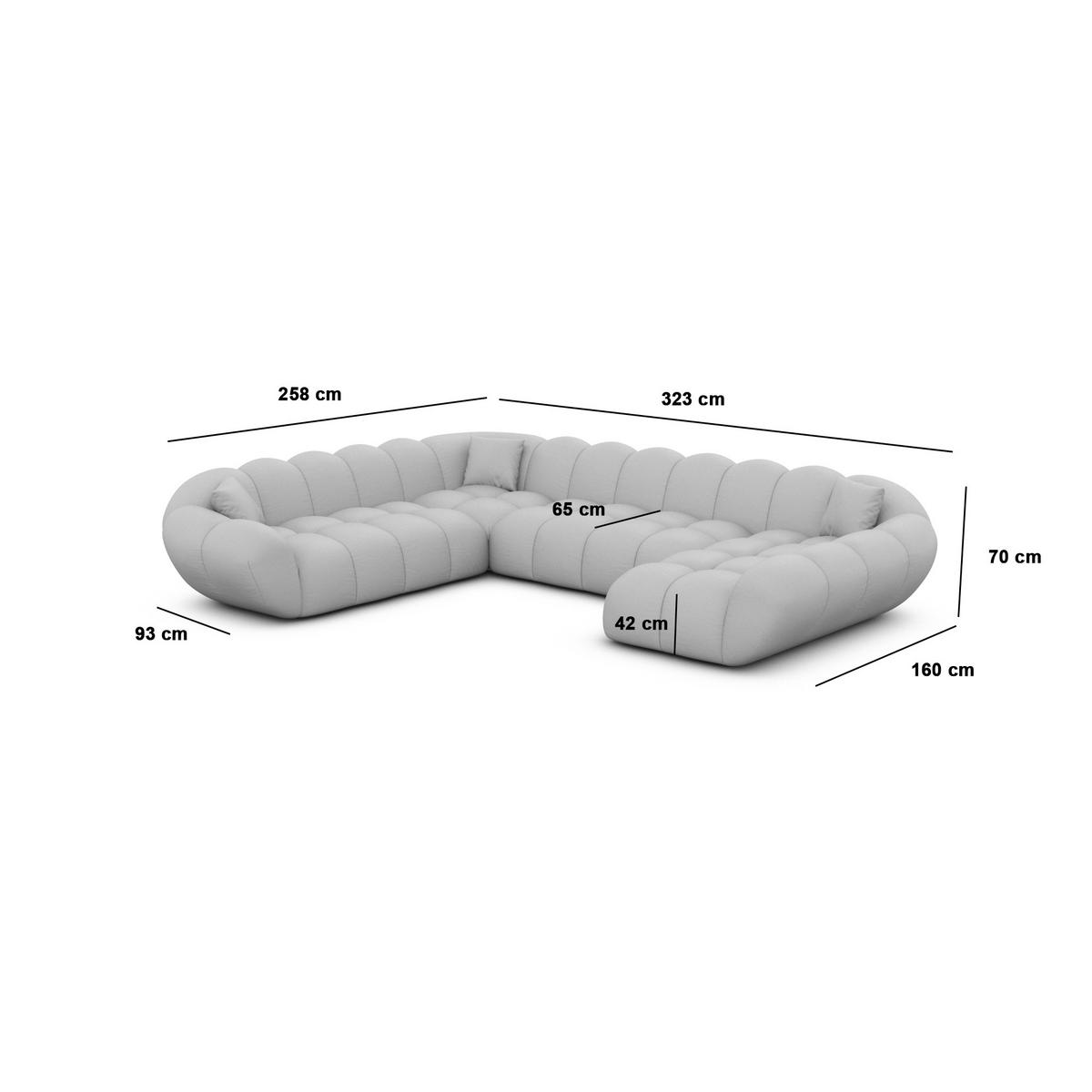 WOHNLANDSCHAFT Liva Sand Bouclé U-Form XXL Rechts - Sandfarben, Textil (258/70/323cm) - VAROYAL