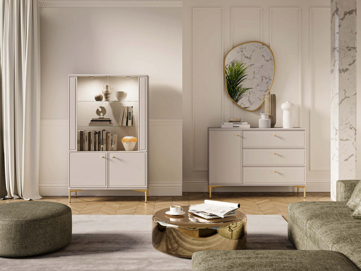 VITRINE – 92 cm – Sandro – Sandfarben - Sandfarben, Holzwerkstoff (92/149/40cm) - hi-markt