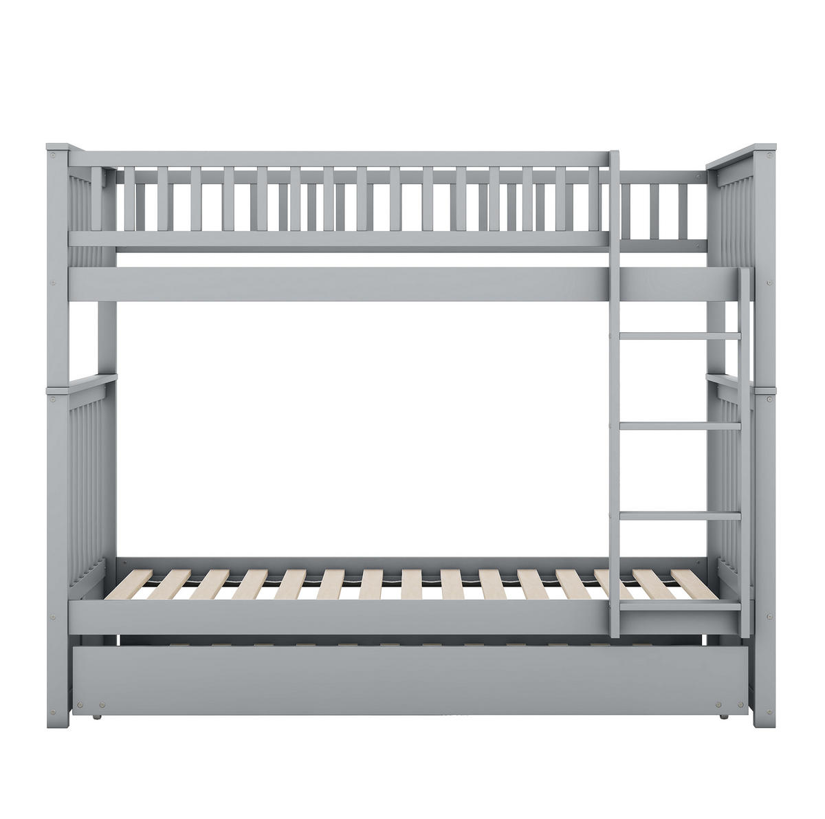PATROVÁ postel 90/200 cm šedá s výsuvnou postelí a pevnými schody - šedá, dřevo (90/200cm) - OKWISH