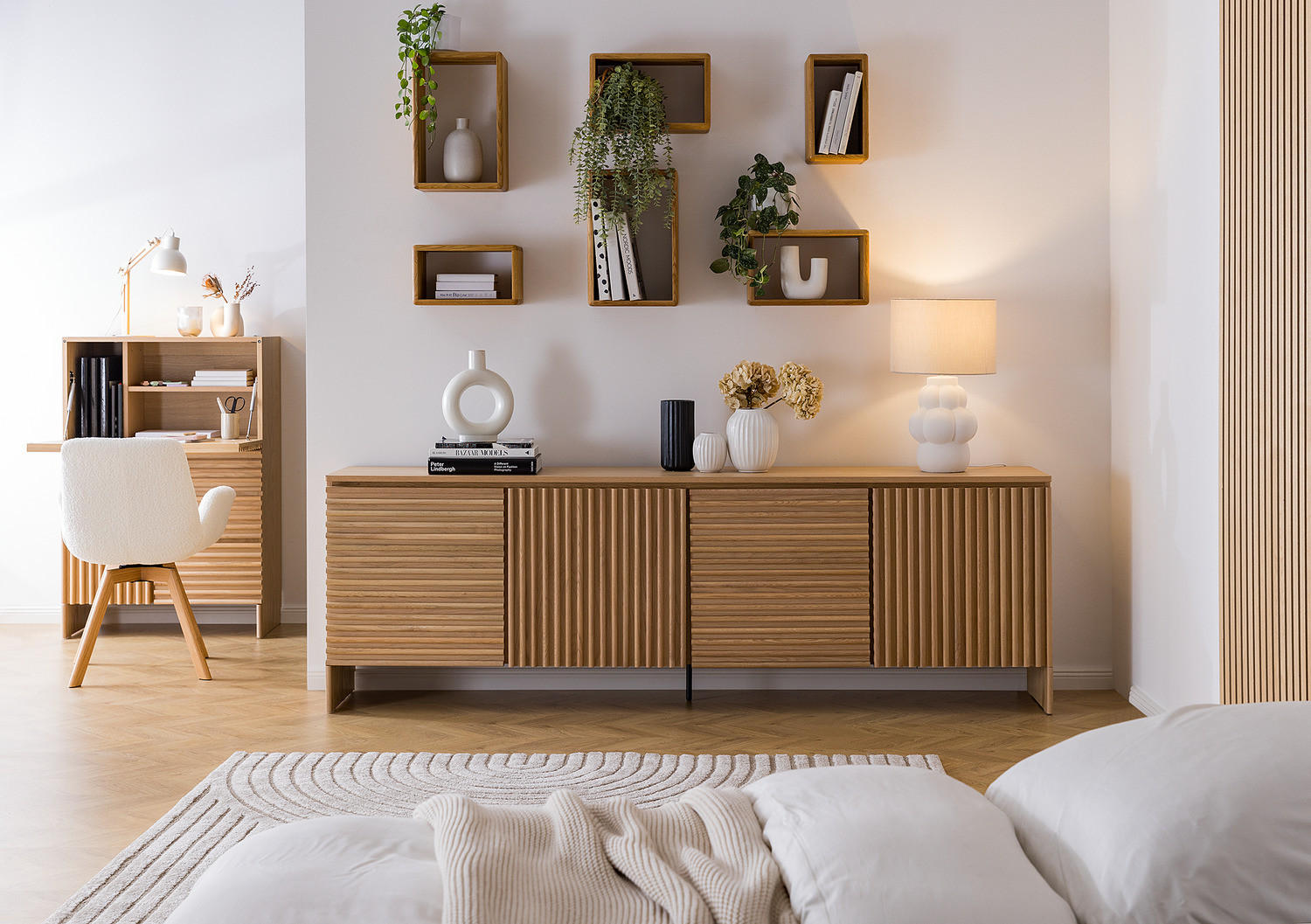 SIDEBOARD - Akazie massiv / Eisen, 230 cm - Eichefarben, Holzwerkstoff (231/75/40cm) - home24