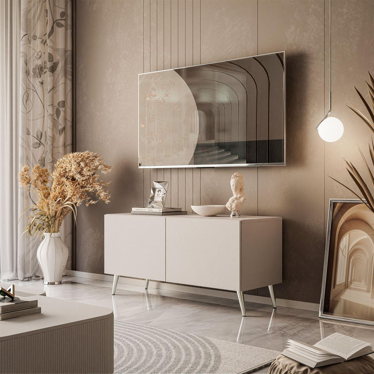 TV-LOWBOARD COLGANTE 100 cm Kaschmir auf Chrom Beinen - Kaschmir/Chromfarben, Holzwerkstoff/Metall (100/49/40cm) - Lookway