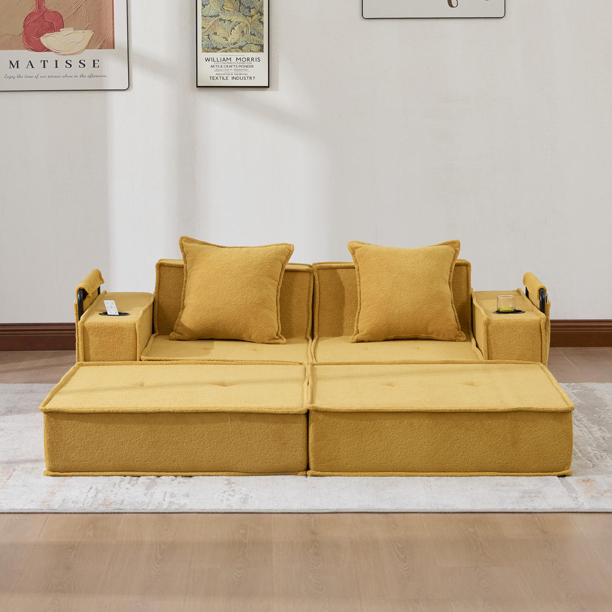 SCHLAFSOFA 162/78/66 cm Senfgelb Chenille mit seitlichem Stauraum und Getränkehaltern - Currygelb, Textil (162/66/78cm) - Oxeza