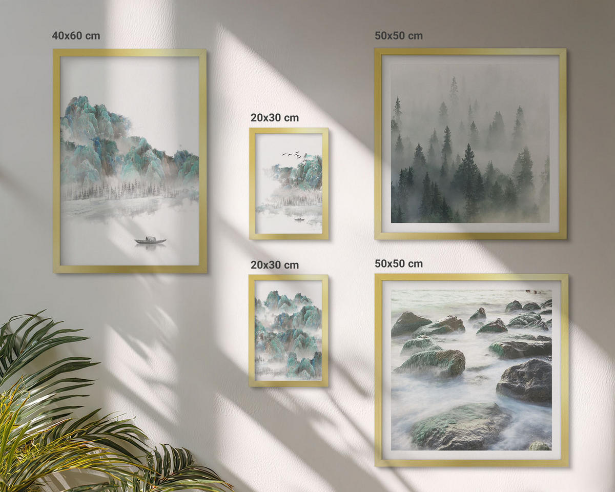 BILDER SET 5er Set - 50x50 cm & 20x30 cm & 40x60 cm Goldrahmen - Sommerwiesenblumen Sonnenuntergang - Goldfarben, Kunststoff (40/60cm) - TULUP