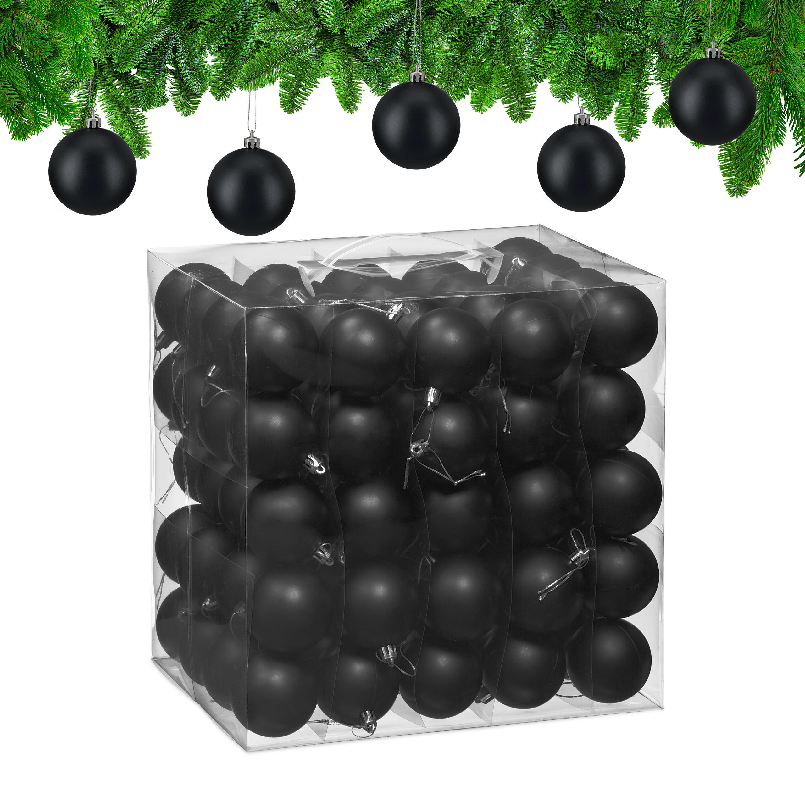 100XWEIHNACHTSKUGELN - Schwarz, Kunststoff (6/7/6cm) - Relaxdays
