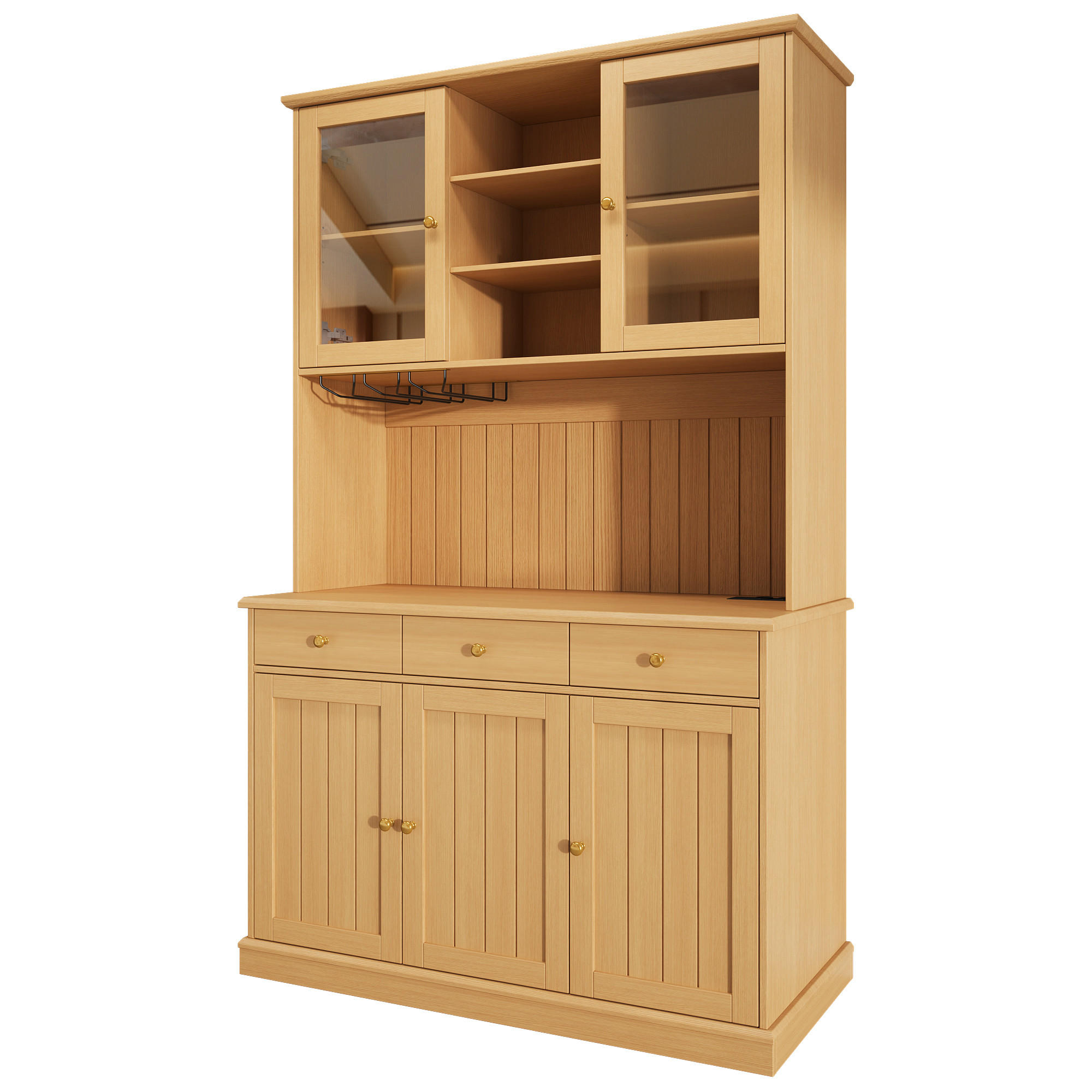 BUFFETSCHRANK DE-38594 120/40/191 cm Glastüren und integrierte Steckdose Natur - Naturfarben, Holzwerkstoff (120/191/40cm) - ComfortXL