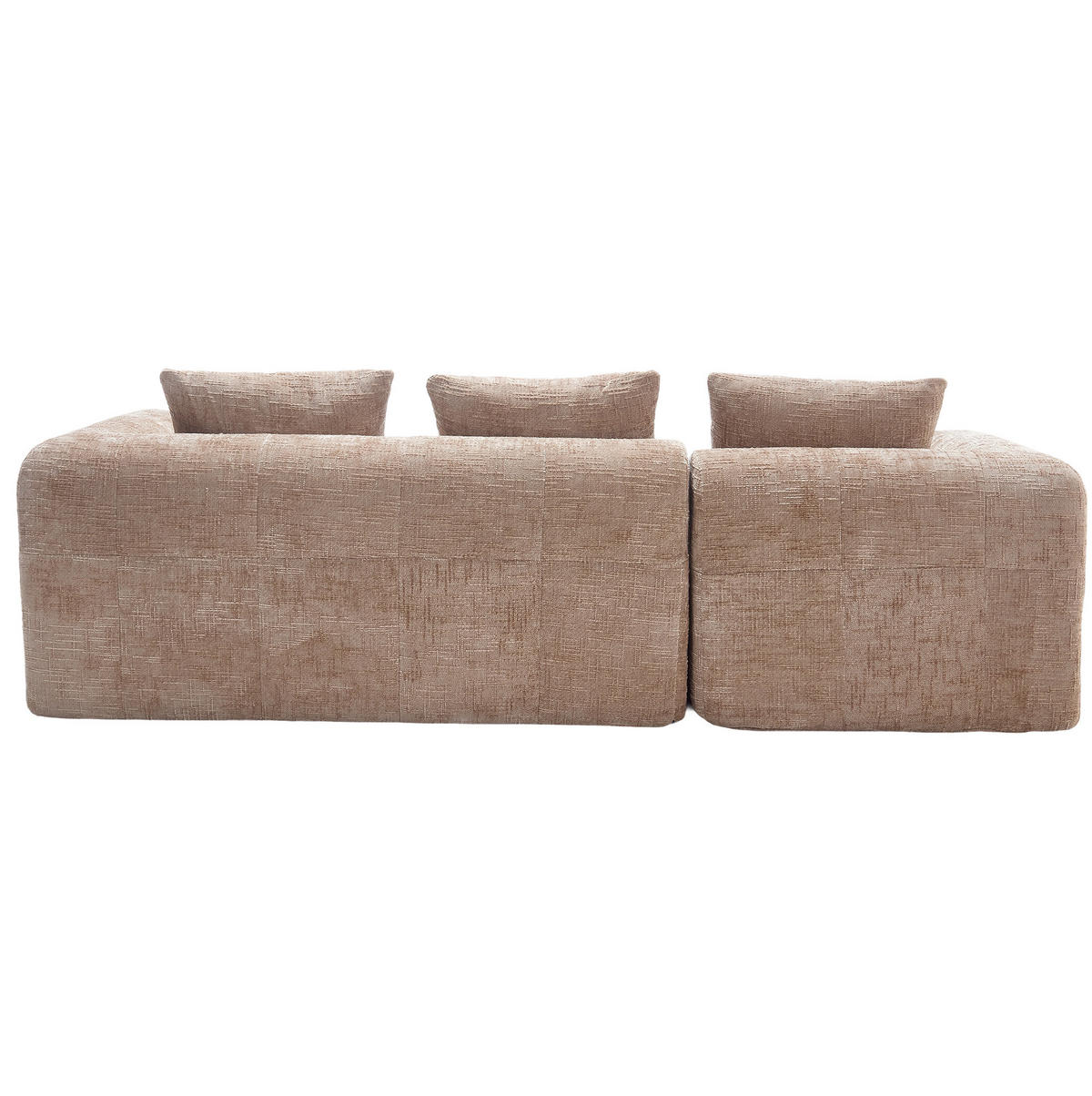 ECKSOFA 250/158/60 cm ohne Montage mit Chaiselongue, Seitentaschen und 3 Kissen aus Chenille, Khaki - Naturfarben, Textil (158/250cm) - Redom