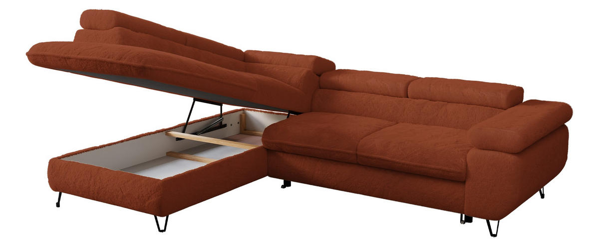 ECKSOFA PETER L Orange Plüsch - Links Seite - Schwarz/Orange, Textil/Metall (208/273cm) - MKS