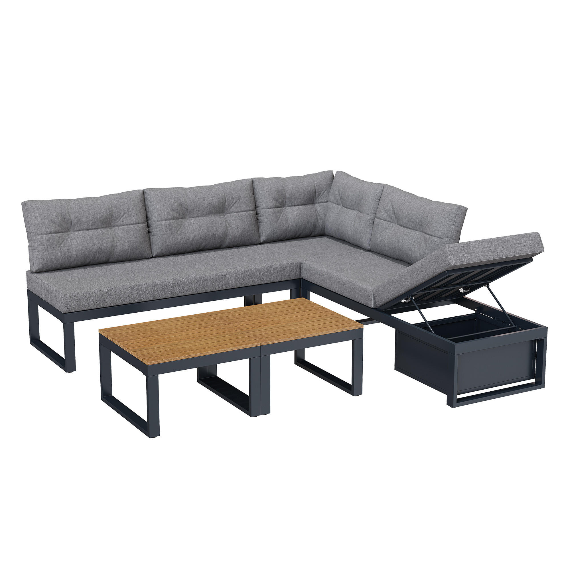 LOUNGEGARNITUR 191,5/79/191,5 cm Grau aus Polyester mit Stauraum und verstellbarer Rückenlehne - Grau, Textil - OKMYHOME