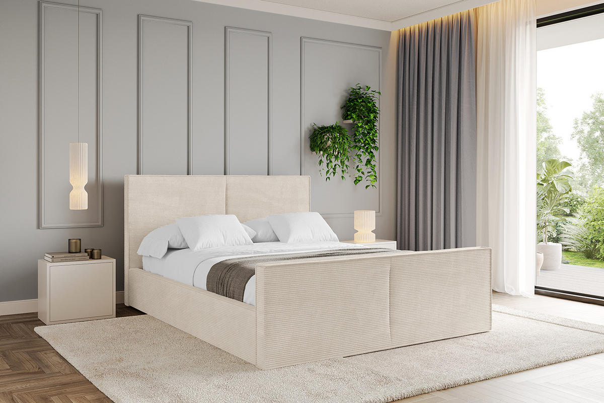 POLSTERBETT mit Bettkasten, Fußteil und Lattenrost, Boxbett ohne Matratze - VANTO-Z 120x200 Beige - Creme, Holzwerkstoff/Textil (120/200cm) - ALTDECOR
