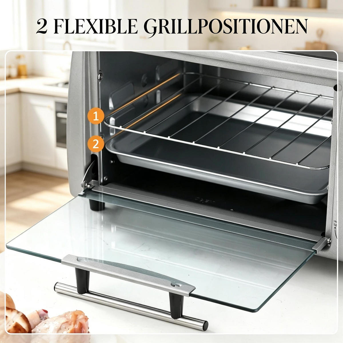 MINIBACKOFEN Kompakt, Praktischer Tischbackofen für Küche, Kleiner Elektrobackofen für Backen, Grillen & Aufwärmen - Silberfarben, Metall (36.5/22/26cm) - Beaface